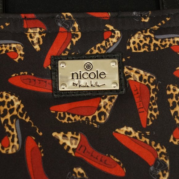 Nicole Miller Laptop Carry Tote Bag Zip Up Leopard Print High Heel Shoe Pattern - Picture 2 of 4